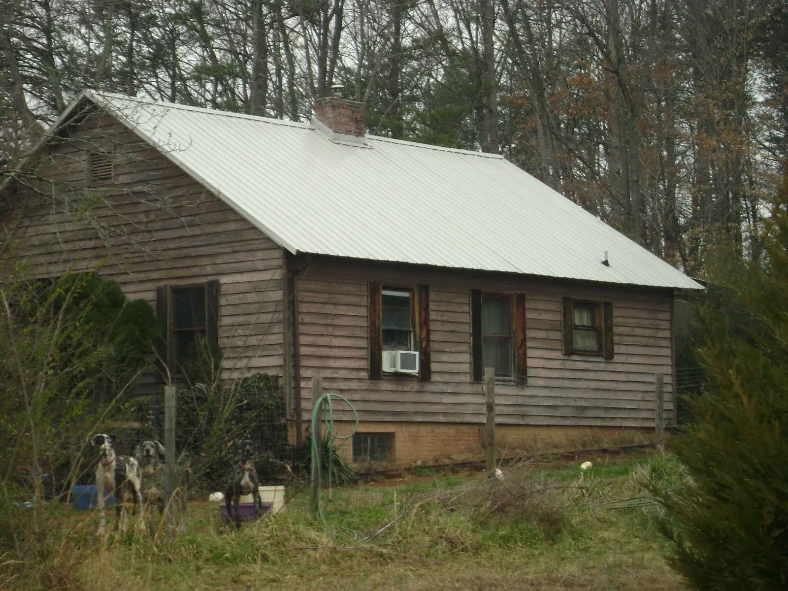 White metal roof on an old wood sided farmhouse, from a Metal Roof Installation job in Saint Cloud